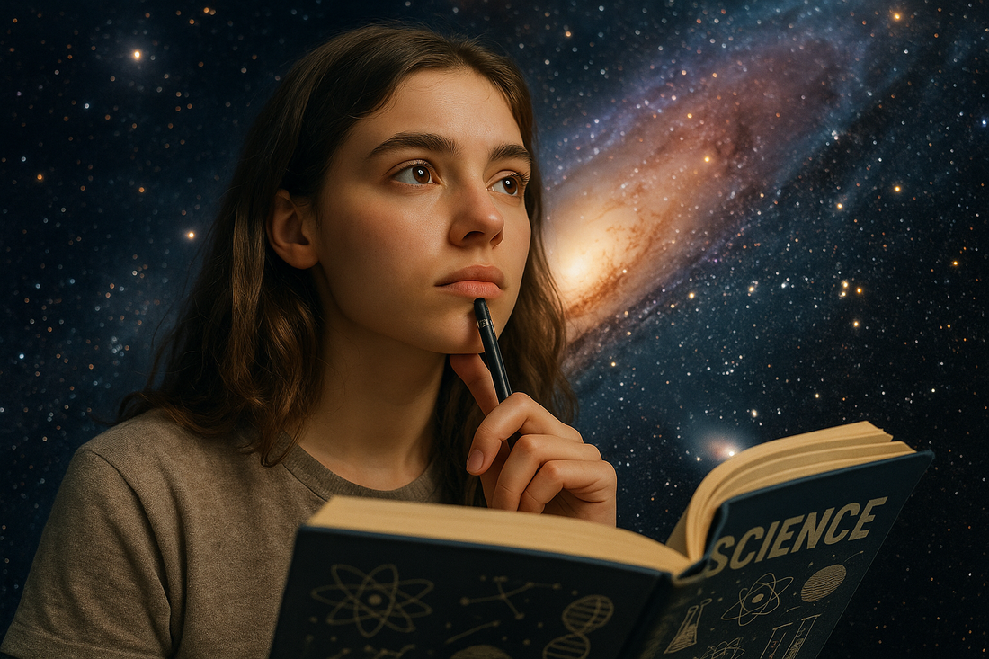 young woman contemplating science