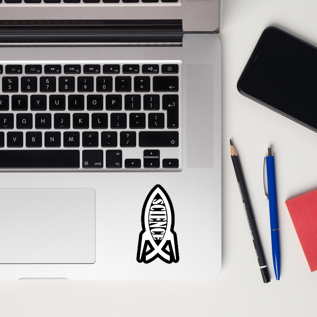 Science Rocketship Sticker on a laptop